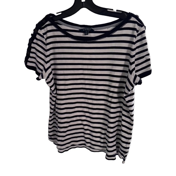 Lauren Ralph Lauren Women's Size XXL Black & White Striped Top Button Shoulders - Picture 1 of 7
